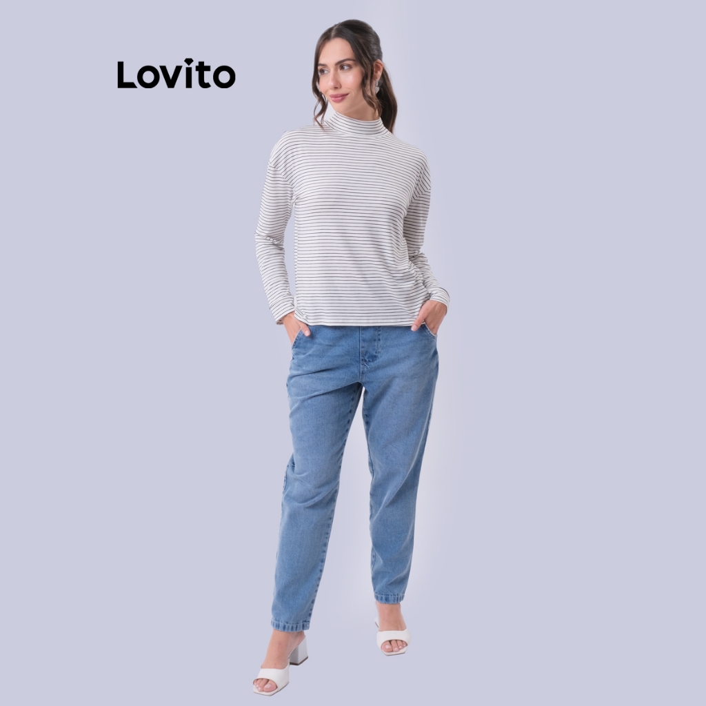 Lovito Blusa Manga Longa Gola Alta Listrada SRB540BRL570