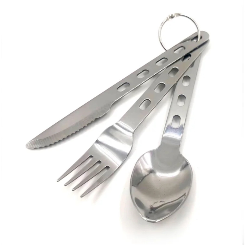 Kit Talheres Camping Inox 3 Peças Klimber Portátil