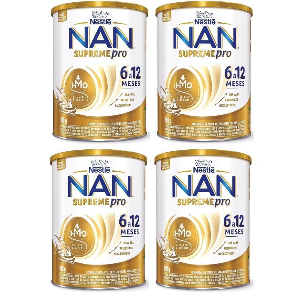 Kit 4 Latas NAN Supreme 6 a 12 Meses Fórmula Infantil 800g cada (AMARELO) EQ.1
