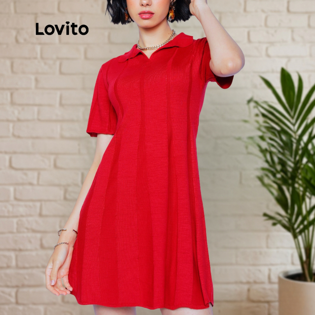 Lovito Vestido Tricot com Gola Polo e Saia Evasê DRB958BRL988