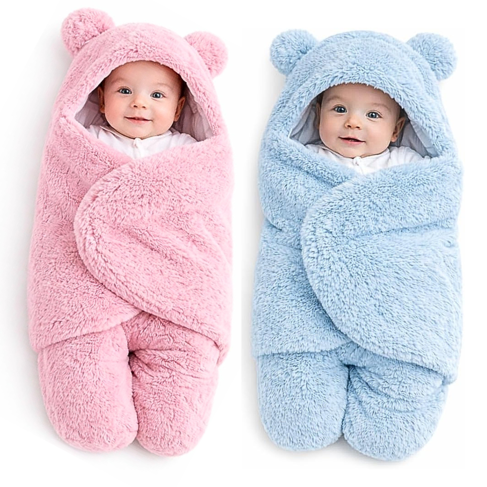 Saco de Dormir Bebe Ursinho com Sherpa Inverno Menina e Menino Charutinho Enrolar o Bebe | 2 CORES