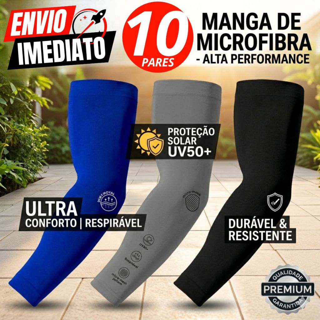 Kit 10 Pares Manguito Proteção Solar UV50+ Motoboy moto Manga Braço Ciclismo Corrida segunda Mangote
