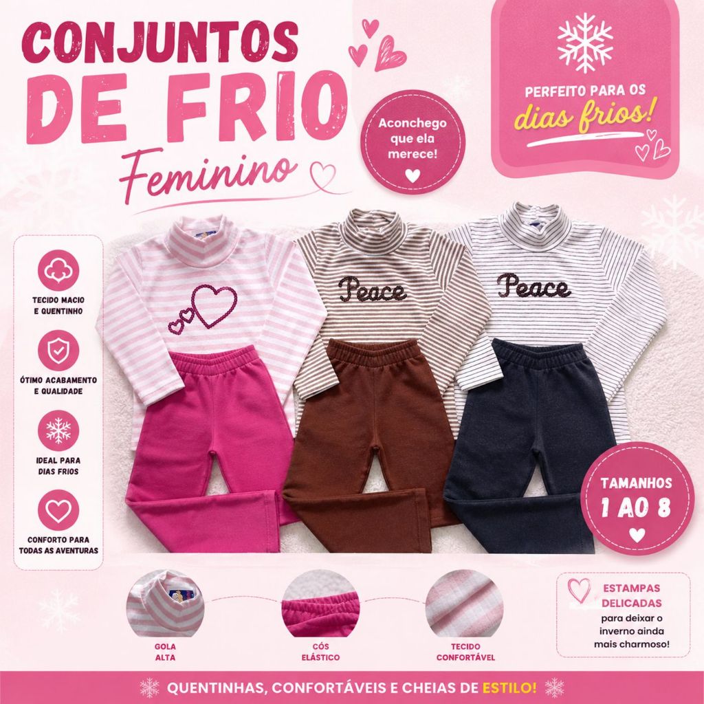 Conjunto Infantil Feminino Listrado Meia Estação Menina Tam 2 ao 8