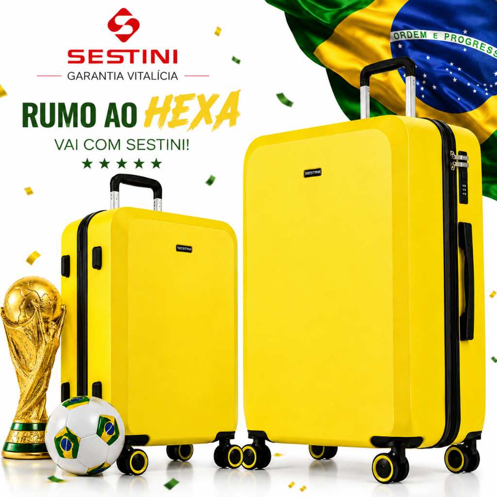 Mala de Viagem 10kg e Mala de Viagem 23kg SESTINI Garantia Vitalícia Cabine e Despachar Padrão ANAC
