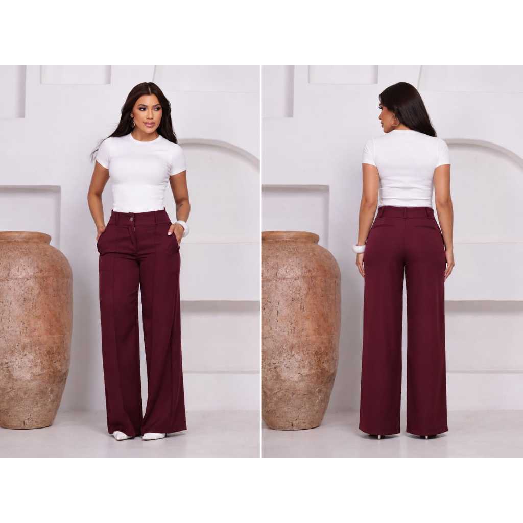 calça feminina  alfaiataria premiun  estilosa con bolso laretal    confortavel   cintura alta