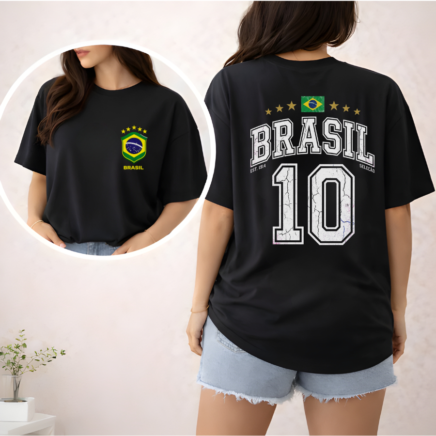 Camiseta Unissex Estampada Minimalista Streetwear "Seleção Brasileira" 100% Algodão Camisa Premium