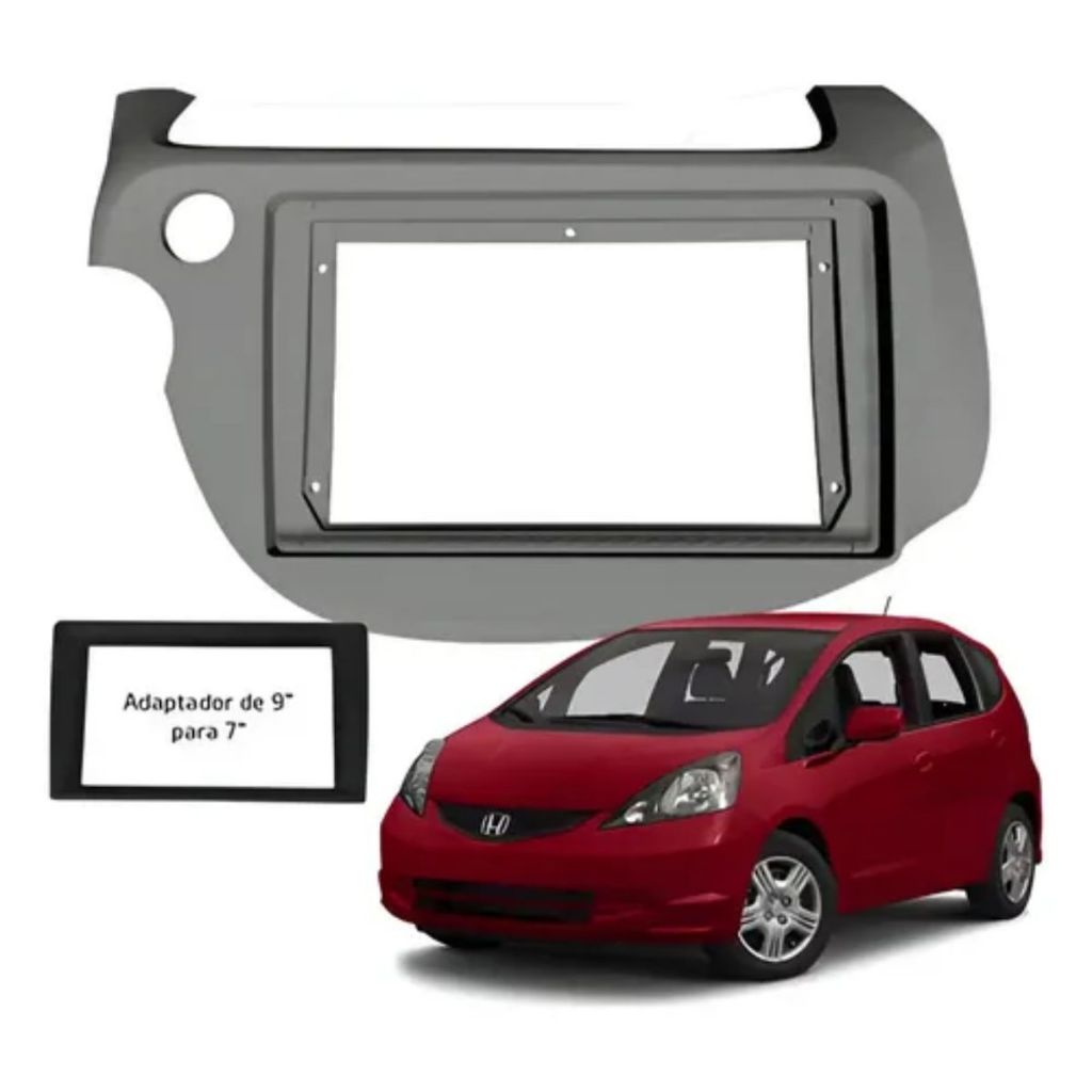 Moldura 2 Din Honda Fit 2009 a 2014 7 e 9 pol Grafite Fiamon