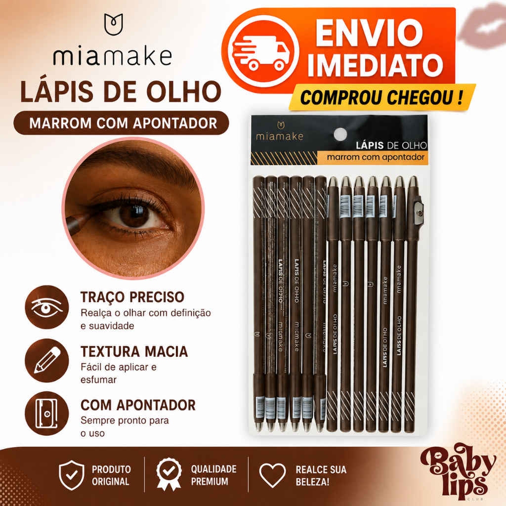 Pacote c/ 12 Lápis de Olho Marrom com Apontador Mia Make