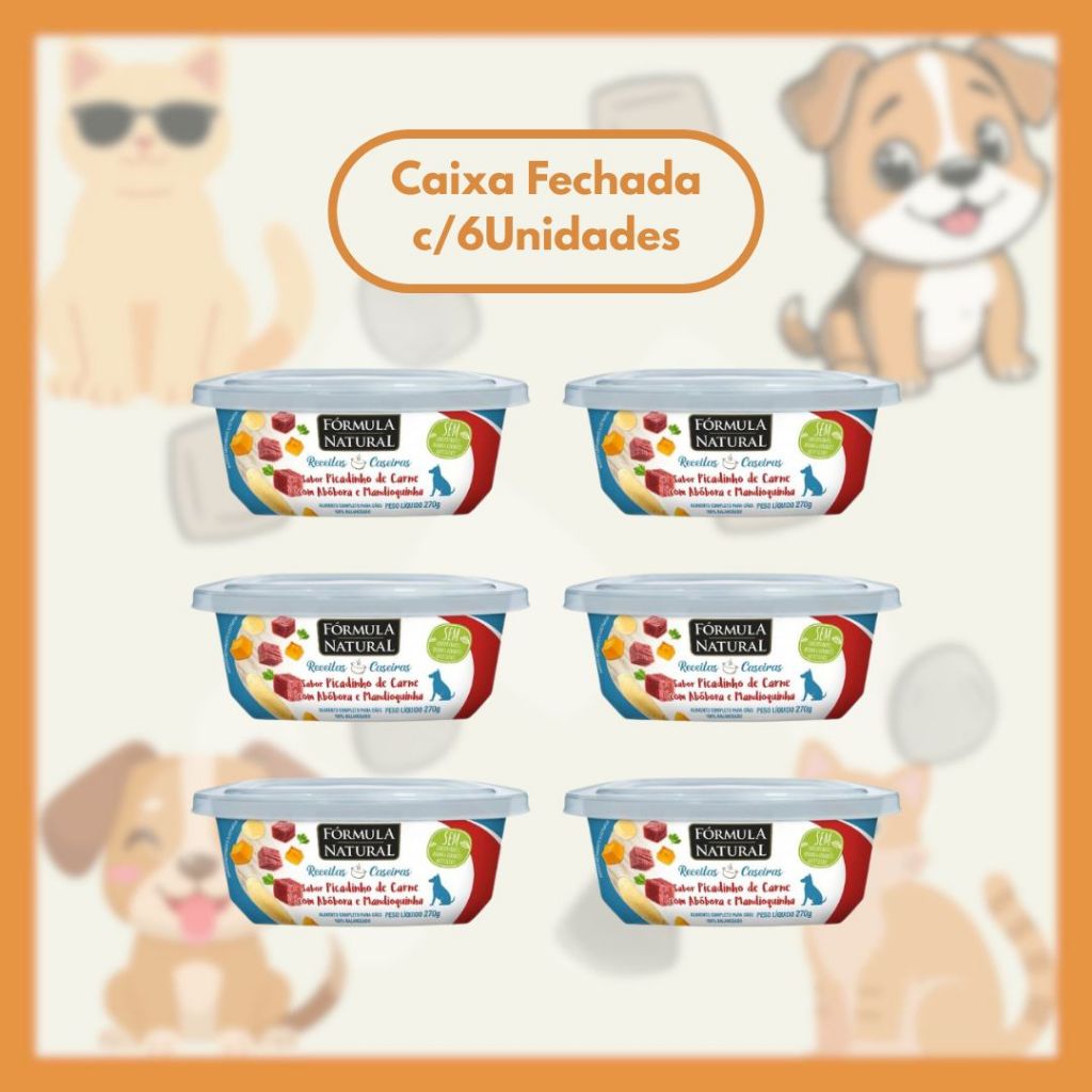 Ração Úmida Cão Ad. 6un Picadinho Carne 270g Fórmula Natural