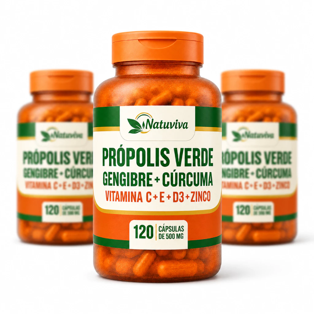Própolis Verde + Gengibre + Cúrcuma Vitaminas C D3 Zinco Imunidade anti viral 120 capsulas — imagem 1