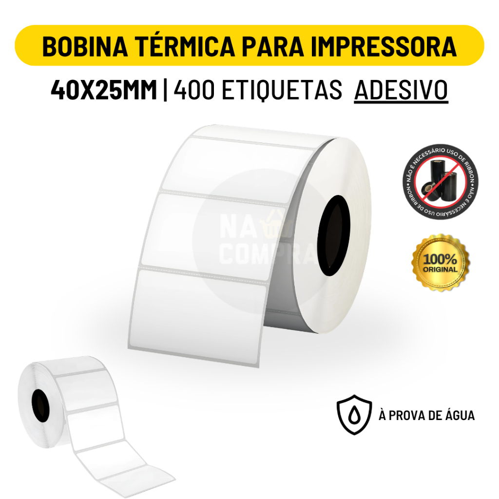 Rolo Etiqueta Adesiva 40x25mm 4x2,5cm (1 coluna) Impressora Térmica 10 Metros 400 Etiquetas