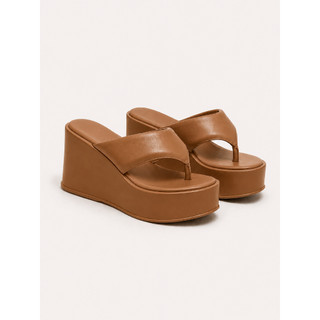Tamanco Feminino Conforto Salto Alto 8cm Flat Sandália Chinelo Dedo Plataforma Leve