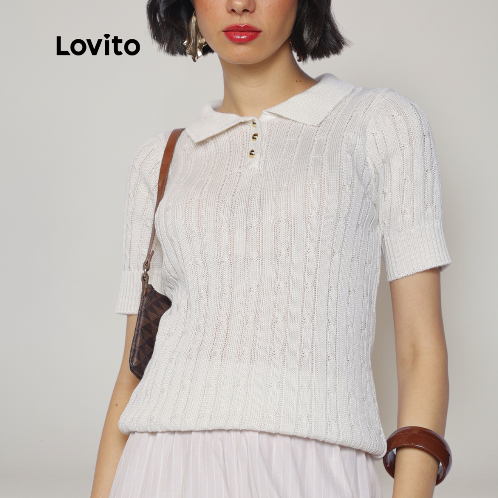 Lovito Blusa Feminina de Tricot Gola Polo BLB983BRL1013