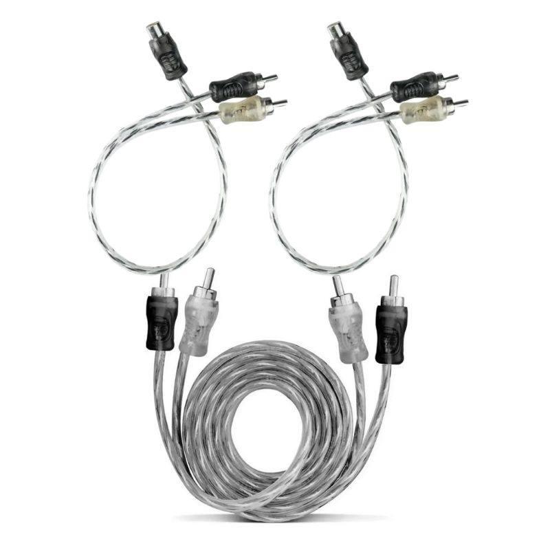 Kit RCA 1m + 2Y (1 Fêmea + 2 Macho) Injetado TechOne Preto/Prata Cabo de Áudio Automotivo Premium