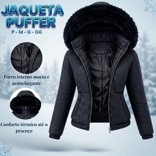 Jaqueta Puffer Feminino Bobojaco Forrado Casaco Grosso Frio C/ Capuz Pelo Inverno Europeu Térmica P-M-G-GG