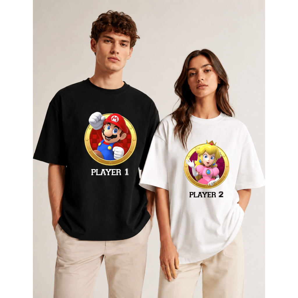 Kit 2 Camisetas Casal Player 1 Player 2 Dia Dos Namorados Jogo Gamer 100% algodão