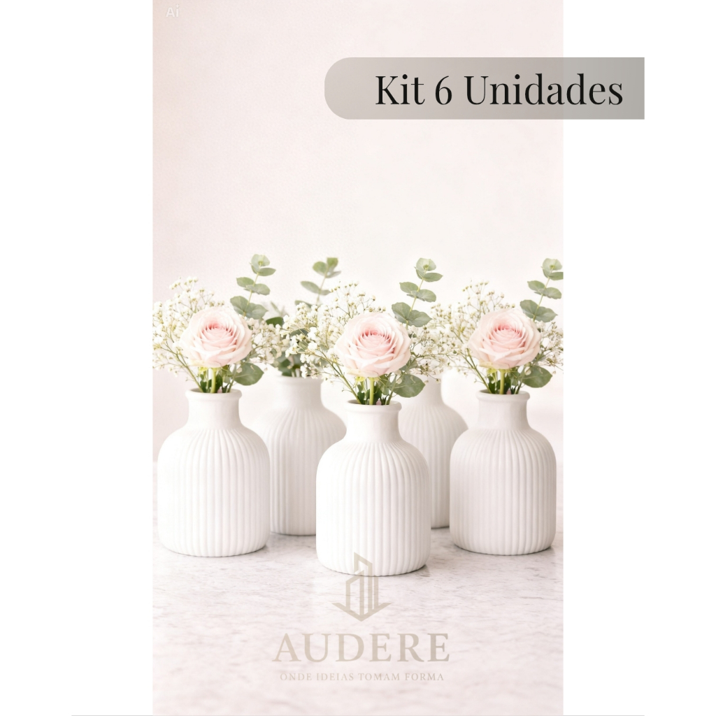 Kit 6 Vasos Gesso Branco 8 cm - Centro de Mesa Decoração Casamento Festa Aniversários Eventos