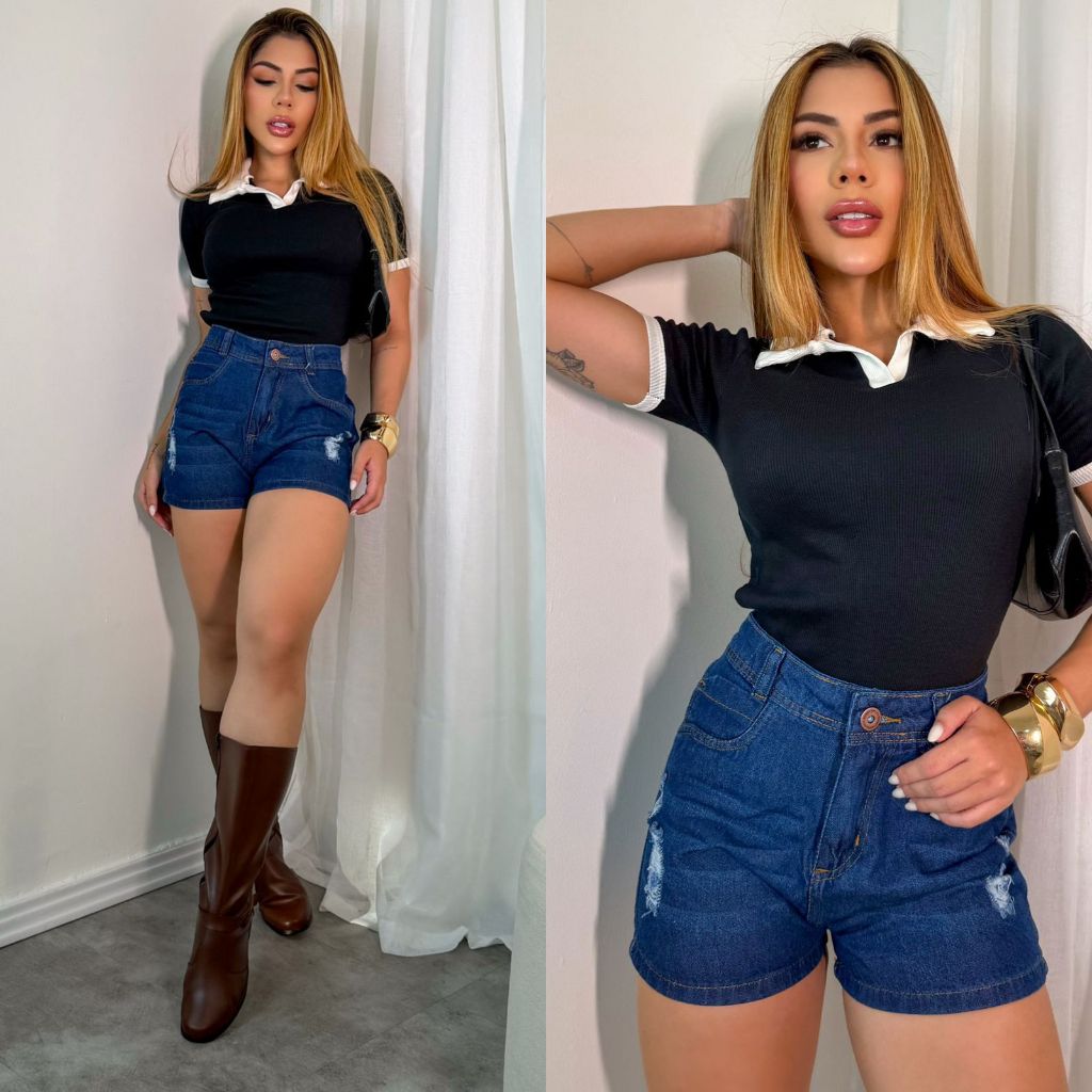 Short Feminino Ariene Jeans com Cintura Alta