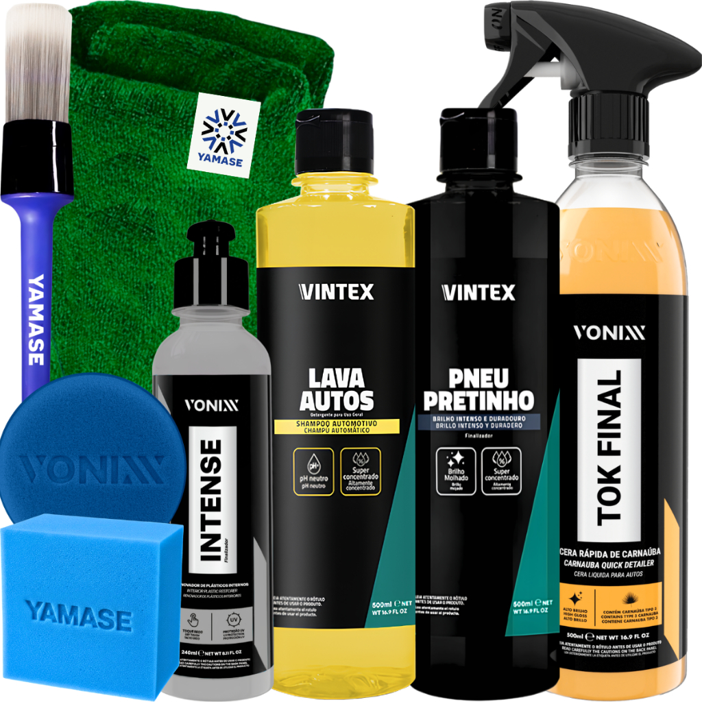 Kit Limpeza Automotiva Completo Vonixx Pneu Pretinho Lava Autos + acessórios