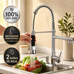 Torneira Gourmet Cozinha Inox Monocomando Torneira de Pia Cozinha Com Extensor Flexível Spray