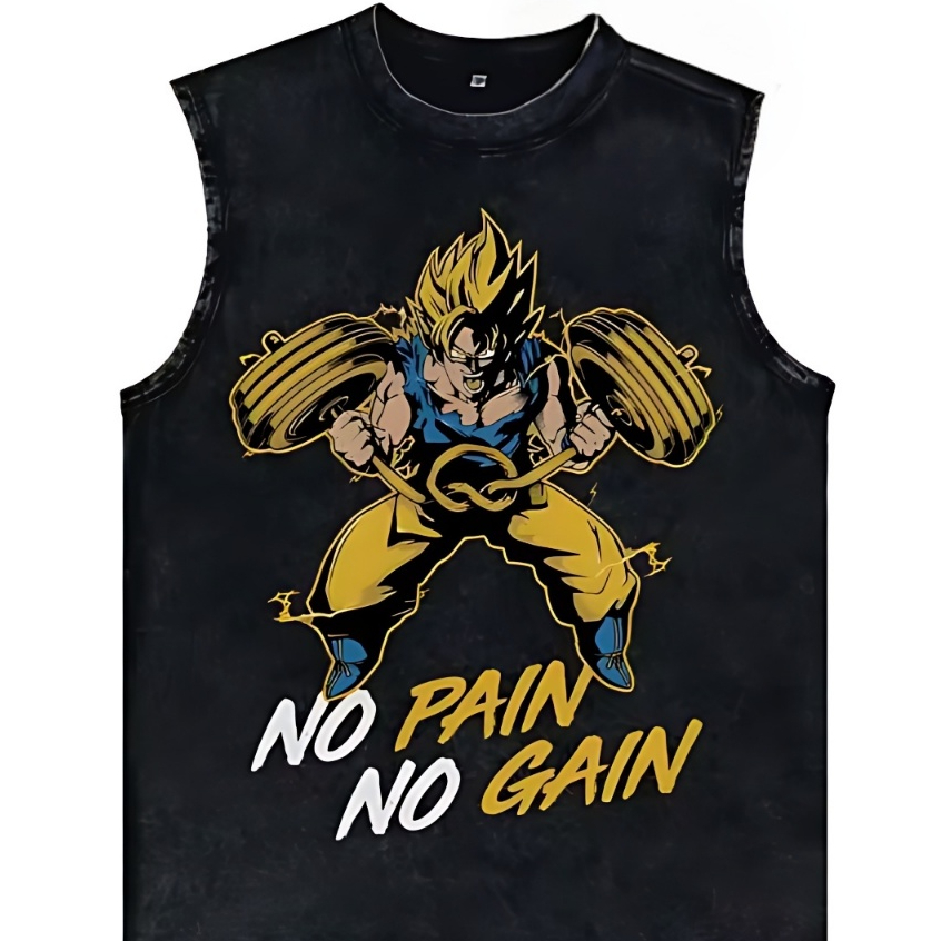 Camiseta Regata Machão Goku No Pain No Gain 100% Algodão Masculino Camisa Cavada Academia Adulto Unissex