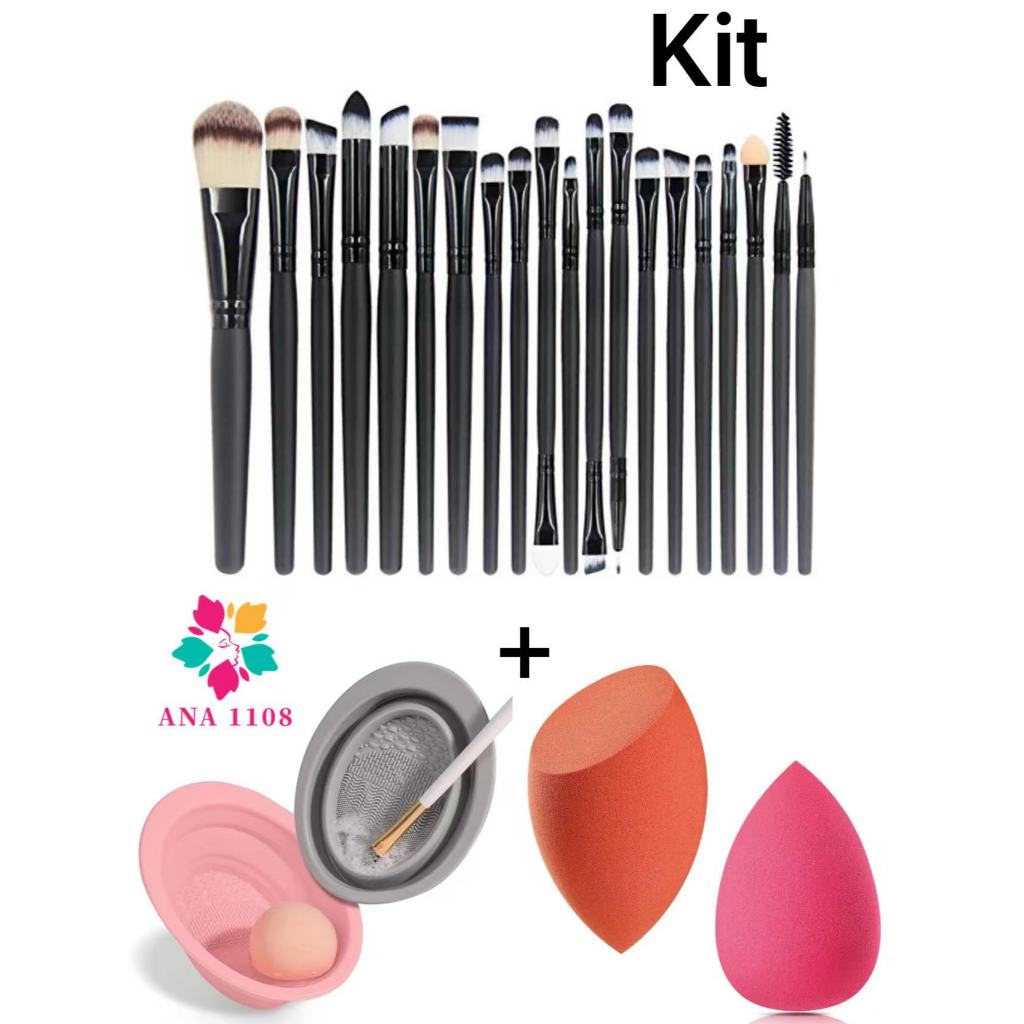 KIT 20 Pcs Pincéis De Maquiagem+2 Tigela para limpeza de pincéis+2 Esponjas-YOUYI