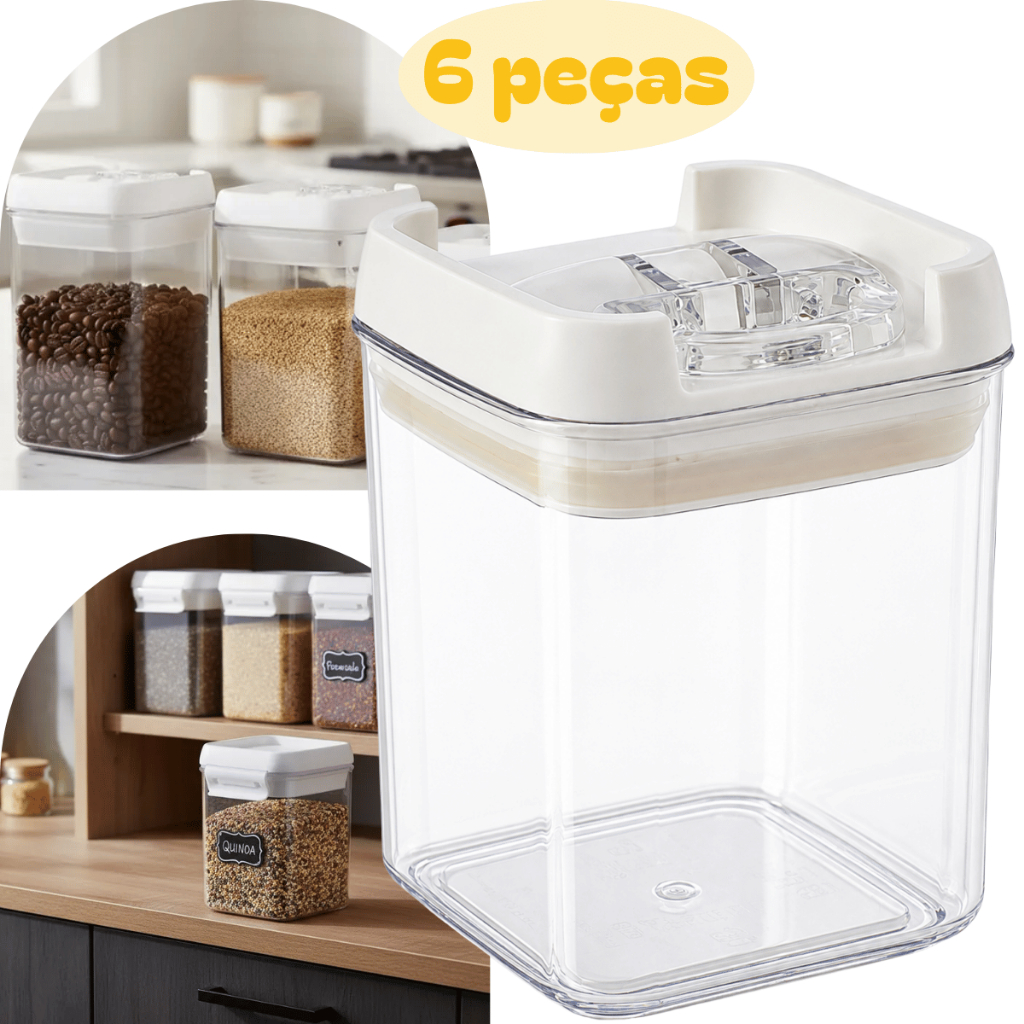 6 Pote Porta Mantimento Hermético C/ Trava Transparente 300ml Grão Bolacha Cereal Tempero Organizar