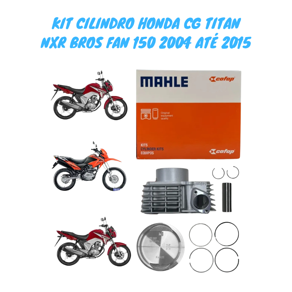 Imagem Kit Cilindro Motor Camisa Pistão e anéis Honda Titan 150 Bros 150 2004 A 2015 Metal Leve Cofap