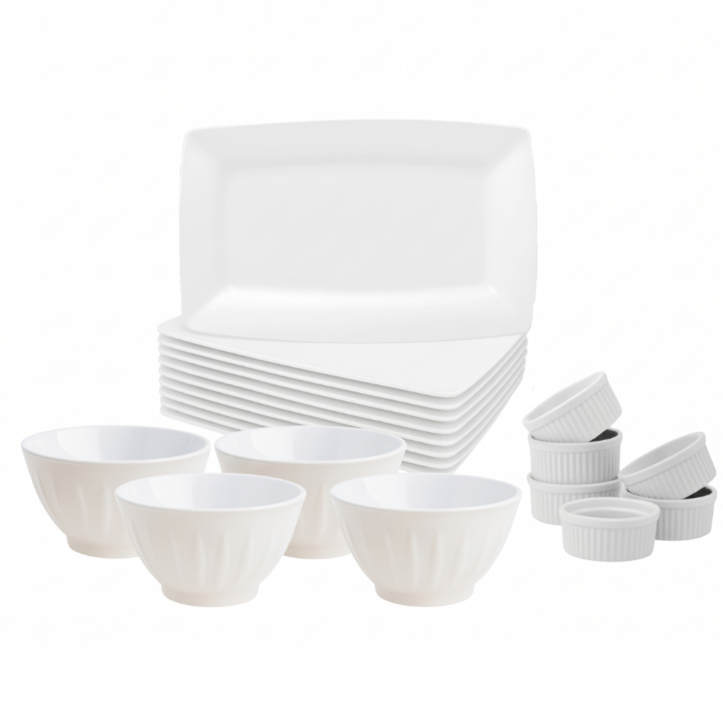 Kit Bandeja Espetinho + Bowl + Ramekin Ramequim Molheira Amendoim Porção Reutilizável festa churrasco