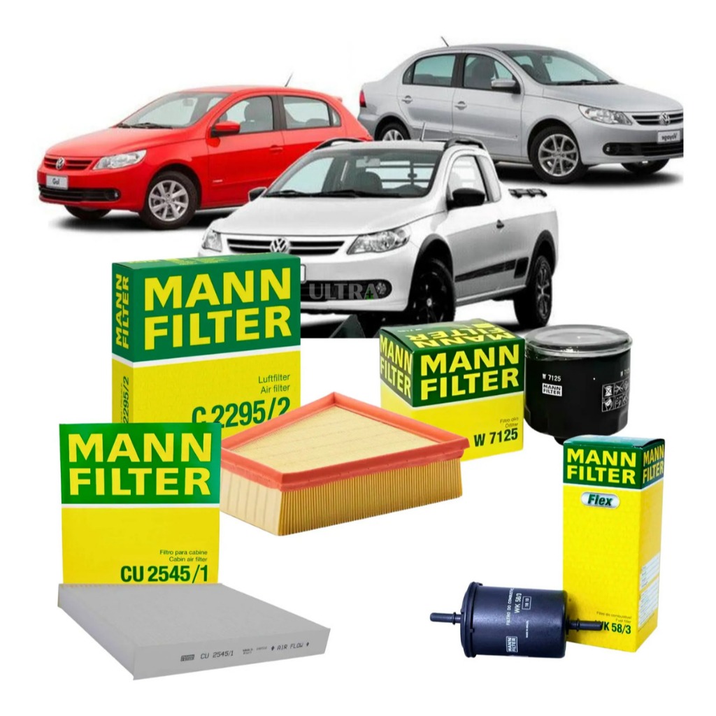 Kit Revisão 4 Filtros VW Volkswagen Gol / Voyage / Saveiro / Polo - 1.6 8V - 2008/... - G5 / G6 (Mann-Filter W7125 C2