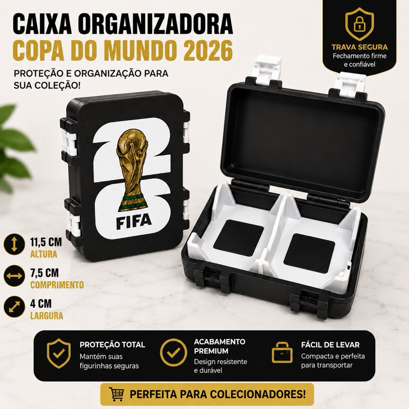 Estojo Porta Figurinha Caixa Organizadora Copa do Mundo 2026 Case Trocas Coleção Album da Copa