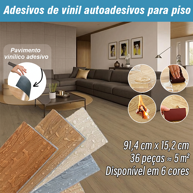 36 Peças(5㎡) Piso Painel Revestimento Vinílico Adesivo Lavável Madeira 91,4CMx15,2CM