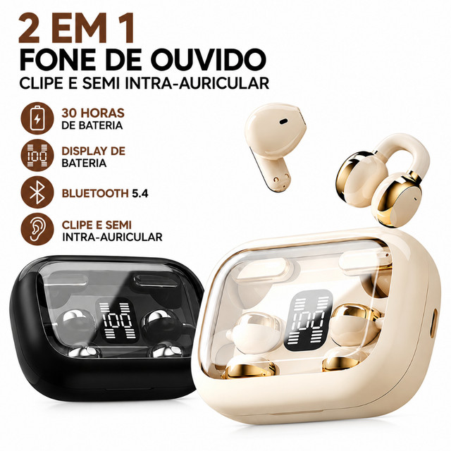 Fone de Ouvido Bluetooth 5.4 Sem Fio TWS Quatro Fones Display LED Redução Ruído Esportivo Pronta Entrega