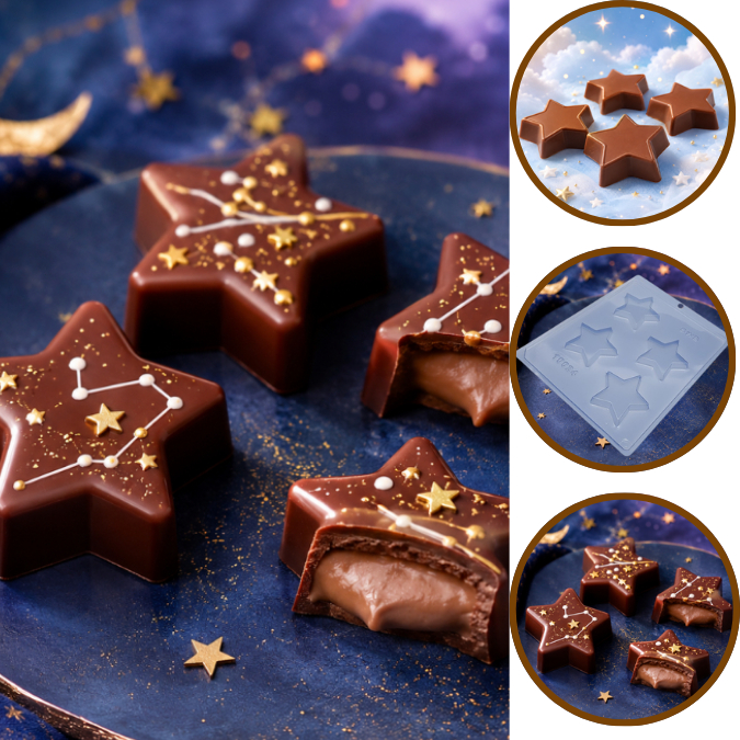 1~10 Forma Simples Bombom Estrela Grande 10024 em Acetato BWB Para Doces de Chocolate e Confeitaria (CHOCO)