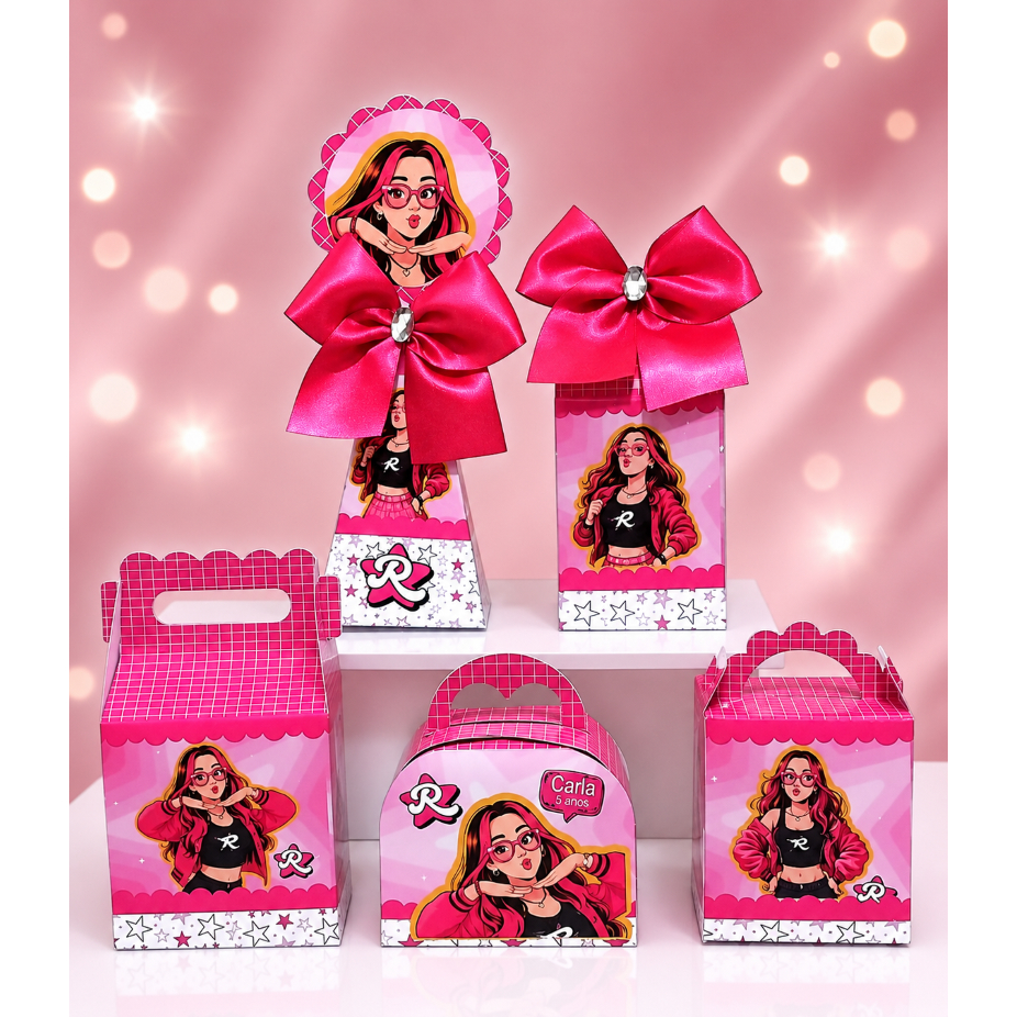 KIT FESTA EMILLY VICK  DOS ROSA -PEGUE MONTE - Caixinhas Personalizadas para Lembrancinhas - Festa Infantil