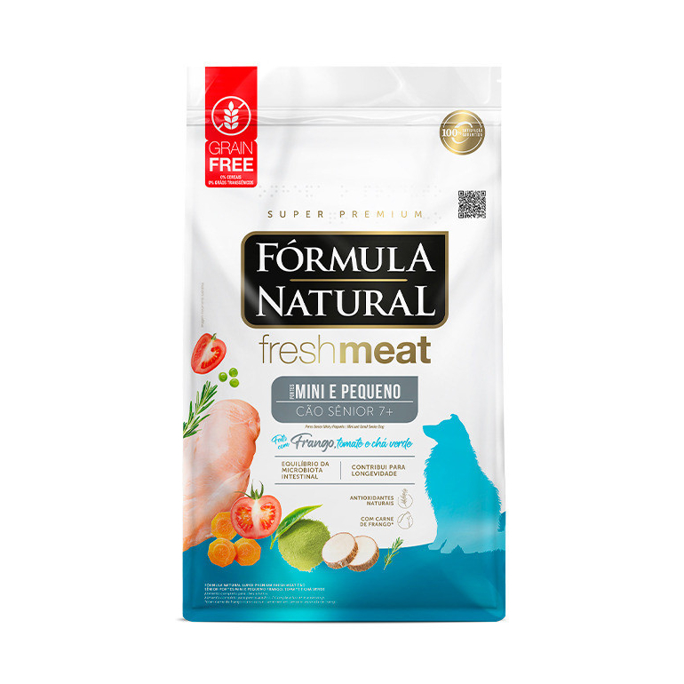 Ração Fórmula Natural Fresh Meat 2,5Kg Cão Sênior Portes Mini e Pequeno Frango, Tomate e Chá Verde