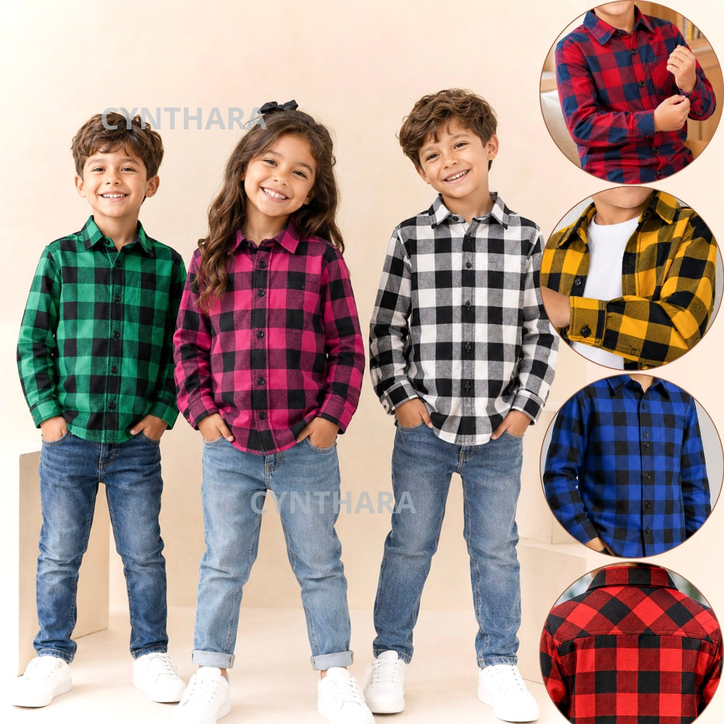 Camisa Infantil Xadrez Manga Longa 7 Cores Menino Menina Festa Junina Look Casual Arrumado 2 a 10