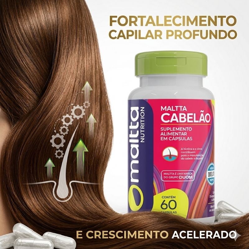Maltta Cabelão 60 cápsulas - Com um alto teor de D-Biotina, Vitamina B6, Cromo, Selênio e o Zinco