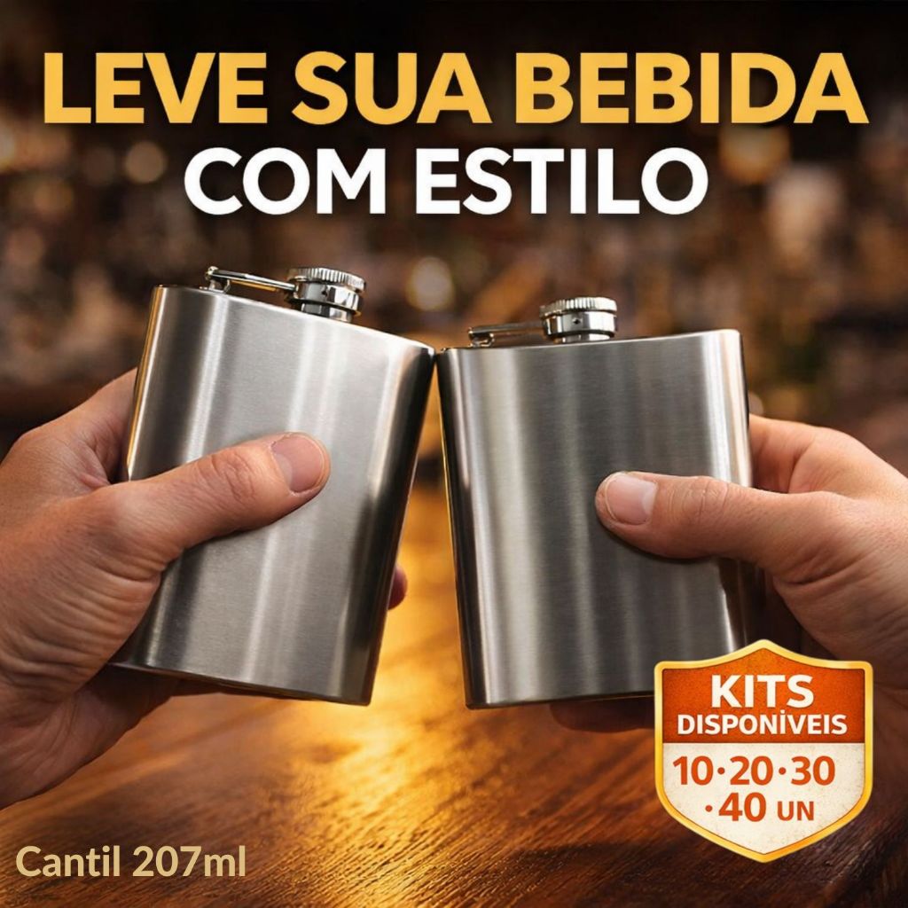 Kit 10 Cantil De Bolso Porta Bebida 207ml Whisky Vodka Rum Em Aço Inox 7 Oz