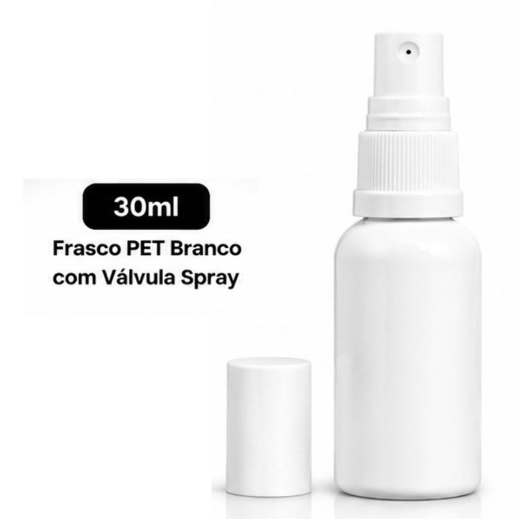 Frascos Plástico 30ml PET Spray Branco (10 Unidades) Com Válvula Spray Borrifador