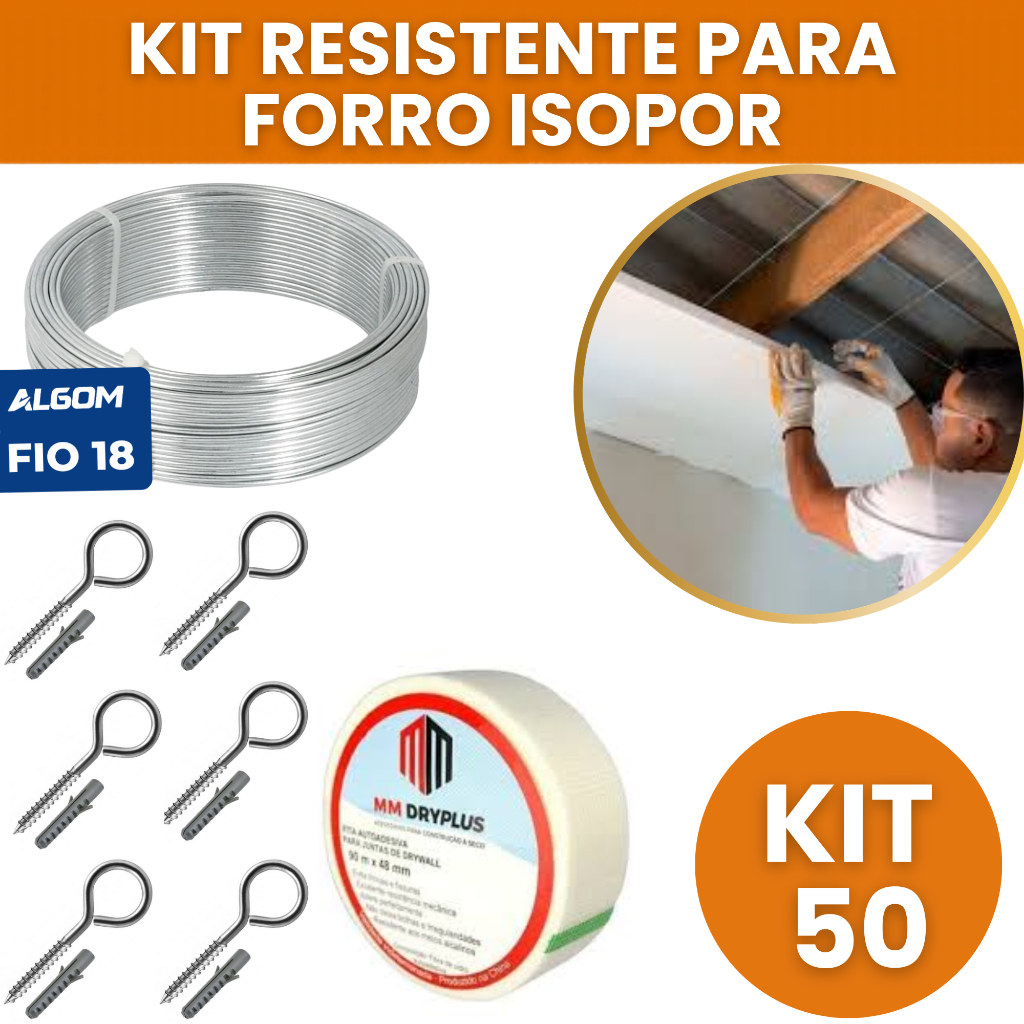 Kit forro isopor Fita Telada AdesivaTeto e Forro  Arame Galvanizado 18  50 Buchas com Pitão 8mm