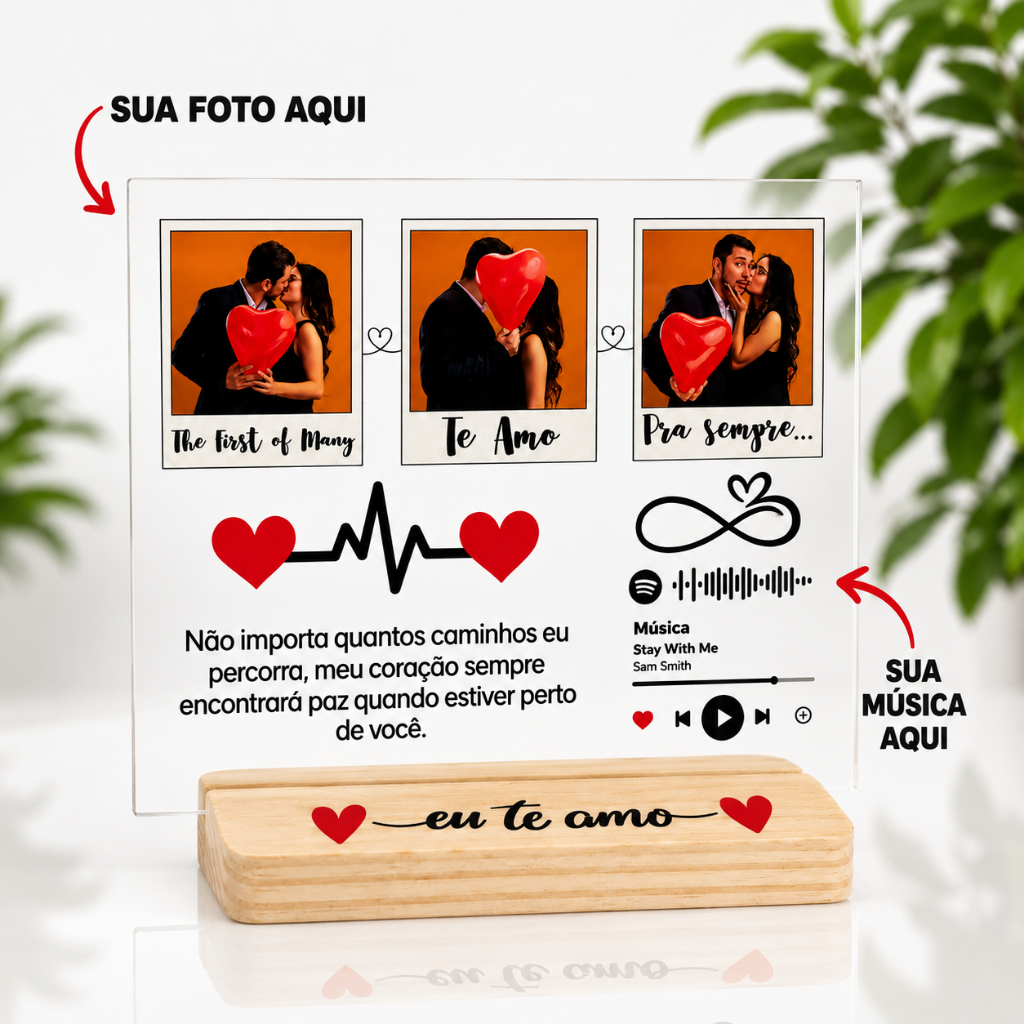 Quadro Spotify Personalizado com Foto e Música | Presente Romântico em Acrílico com Código Spotify Escaneável