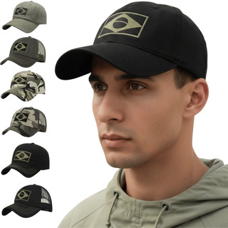 Boné Tático Bandeira Brasil Bordado Preto Verde Ajustável Exército Militar Patriota
