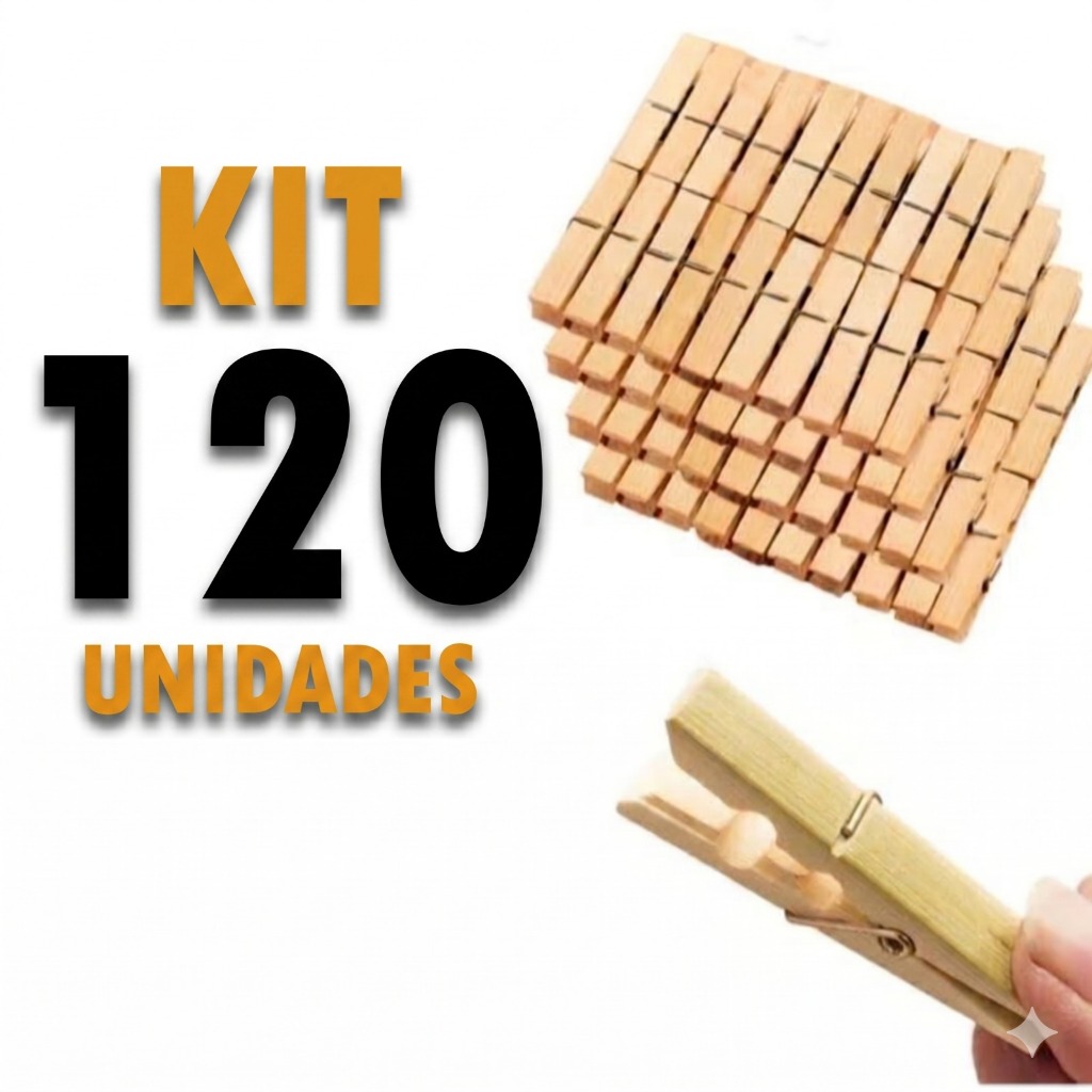 Prendedores de Roupa kit 120 em Madeira com Mola de Aço Resistente