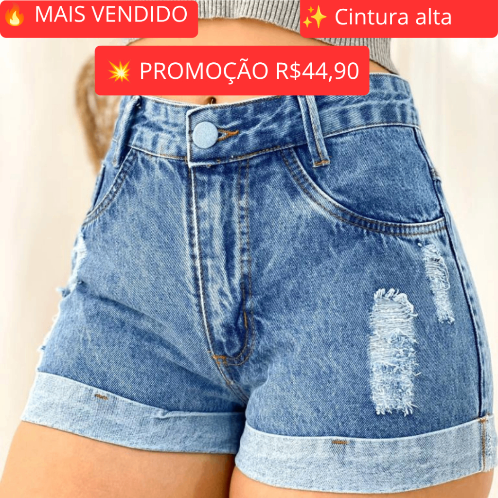 Short Jeans Cintura Alta Modela  Corpo Confortável Levanta Bumbum Promoção "Mais Vendido"