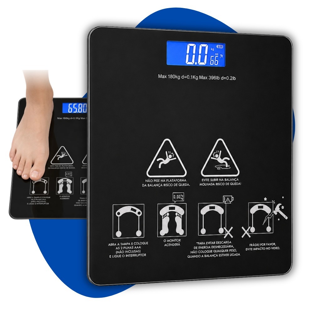 Balança Corporal Digital Vidro Temperado Preto Premium Até 180kg Display LCD