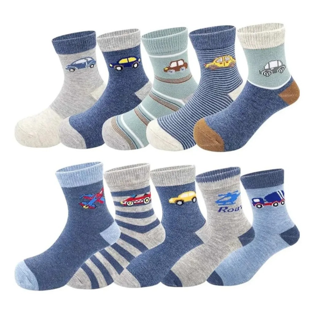 Kit 12 Pares Meia Cano Médio Infantil Masculina Meninos Estampadas Divertidas Sortidas