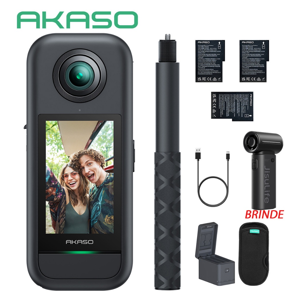 Câmera Ação AKASO 360 5.7K 30fps Touch 2.29" Wi-Fi + Bluetooth para Esportes e Filmagem