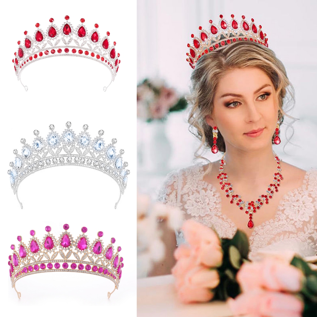 New Baroque Tiaras for Brides, European Crystal Wedding Crown, Colorful Alloy Hair Bow for Brides