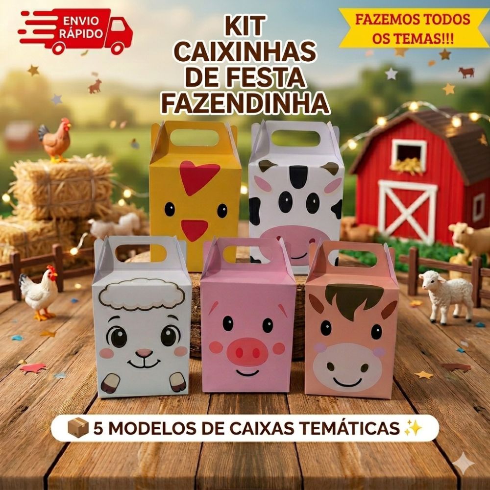 Caixinha Maletinha Personalizada - FAZENDINHA ANIMAIS - Lembrancinha Pegue e Monte - Fazemos qualquer tema